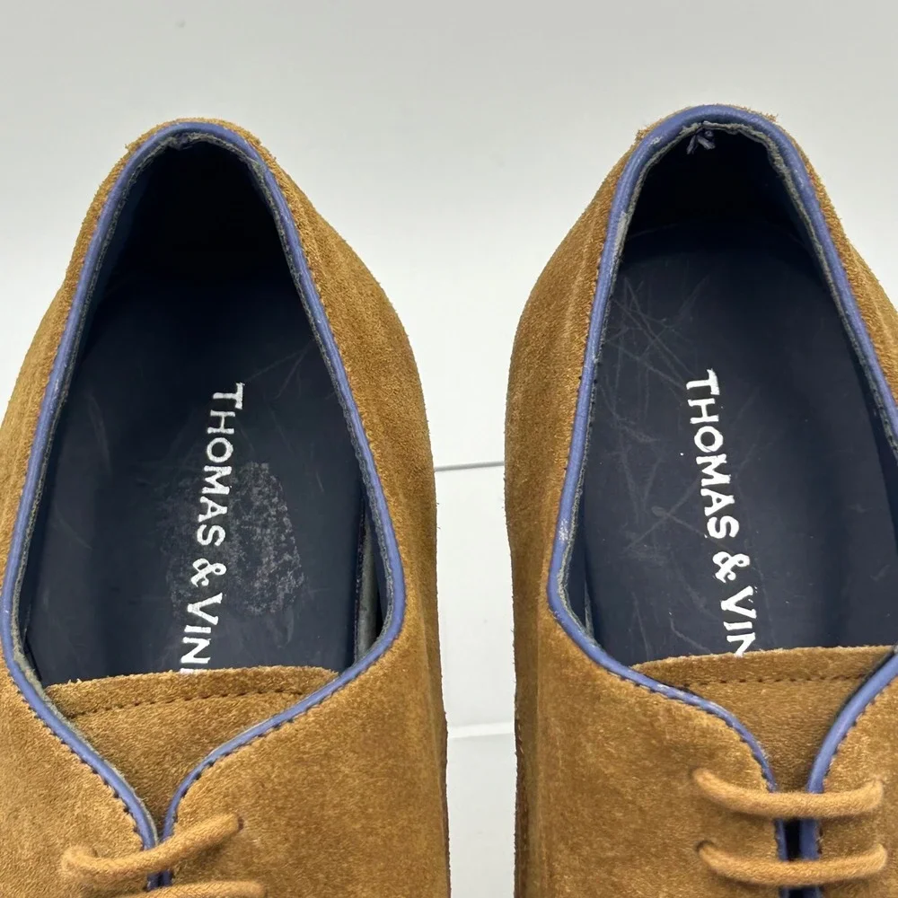 New Thomas & Vine Derby Shoes Men 12 Tan Suede Blue Trim Lace Up Business Casual